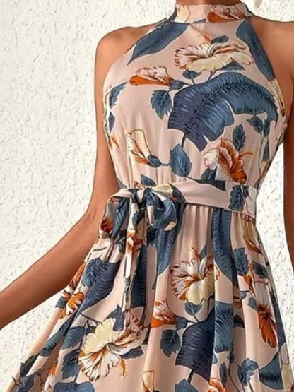 Tied Floral Sleeveless Dress