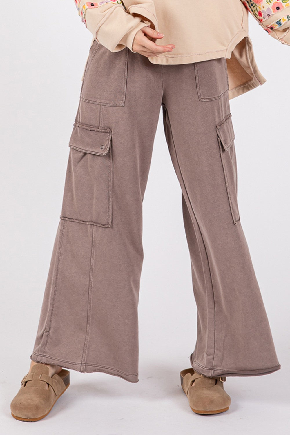 SAGE + FIG Knit Terry Mineral Wash Wide Leg Pants