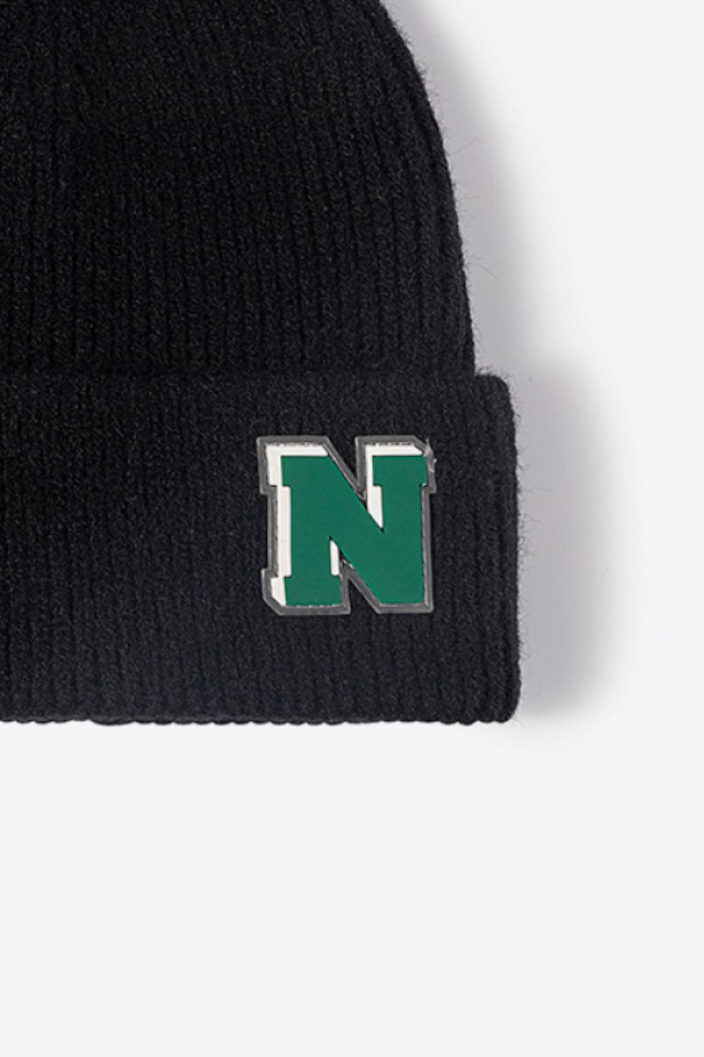 Letter N Patch Cuffed Knit Beanie