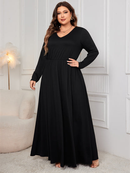 Honey Plus Size Cutout V-Neck Long Sleeve Maxi Dress