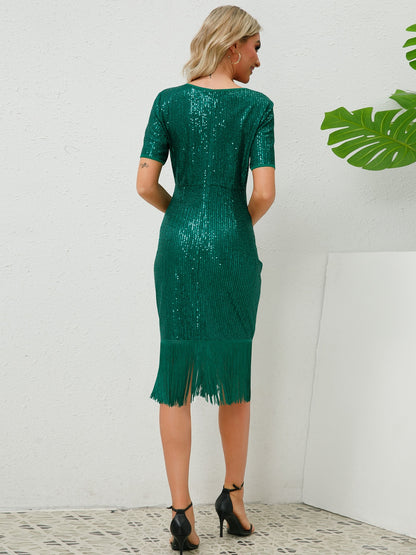 Tassel Sequin Short Sleeve Dress