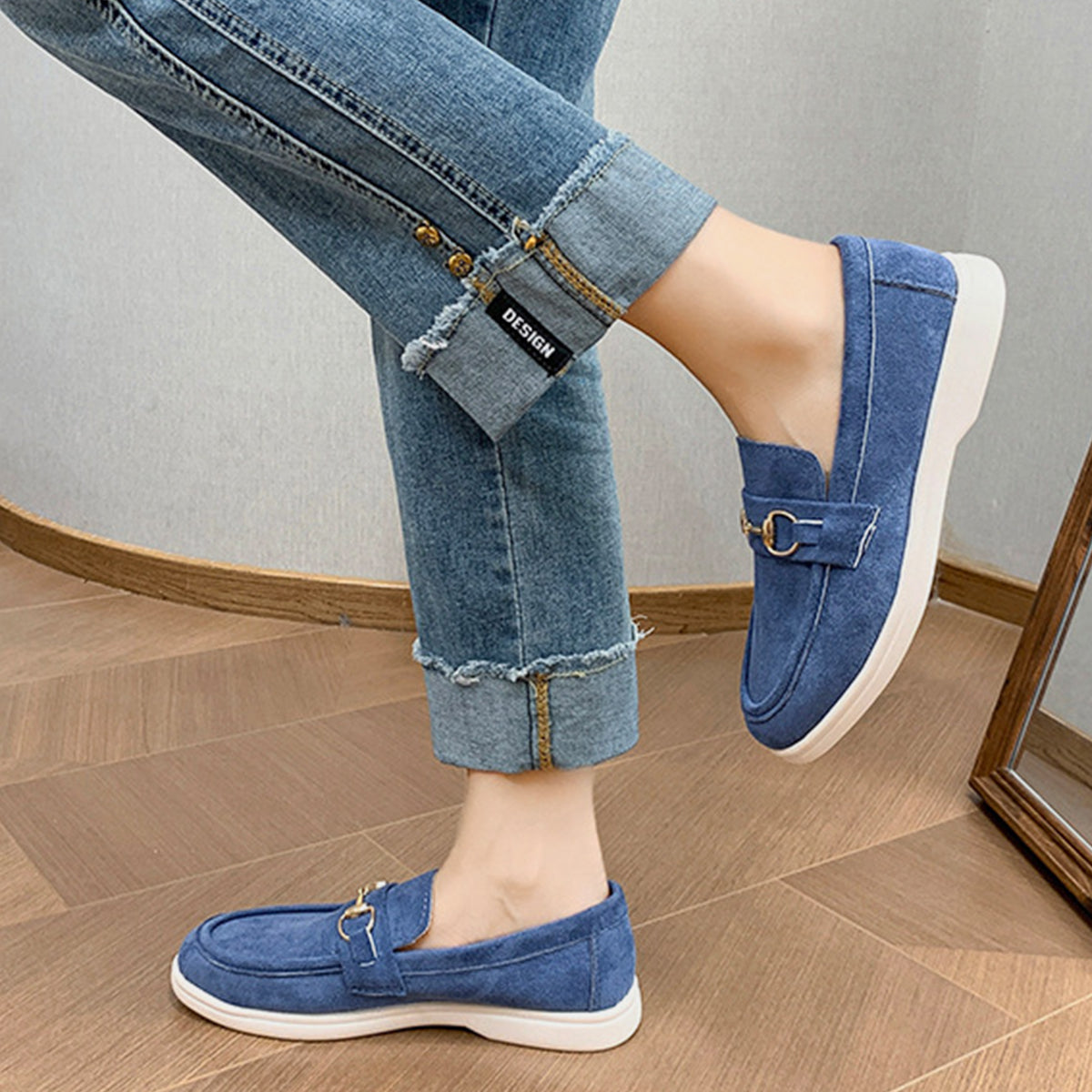 Metal Buckle Flat Sneakers