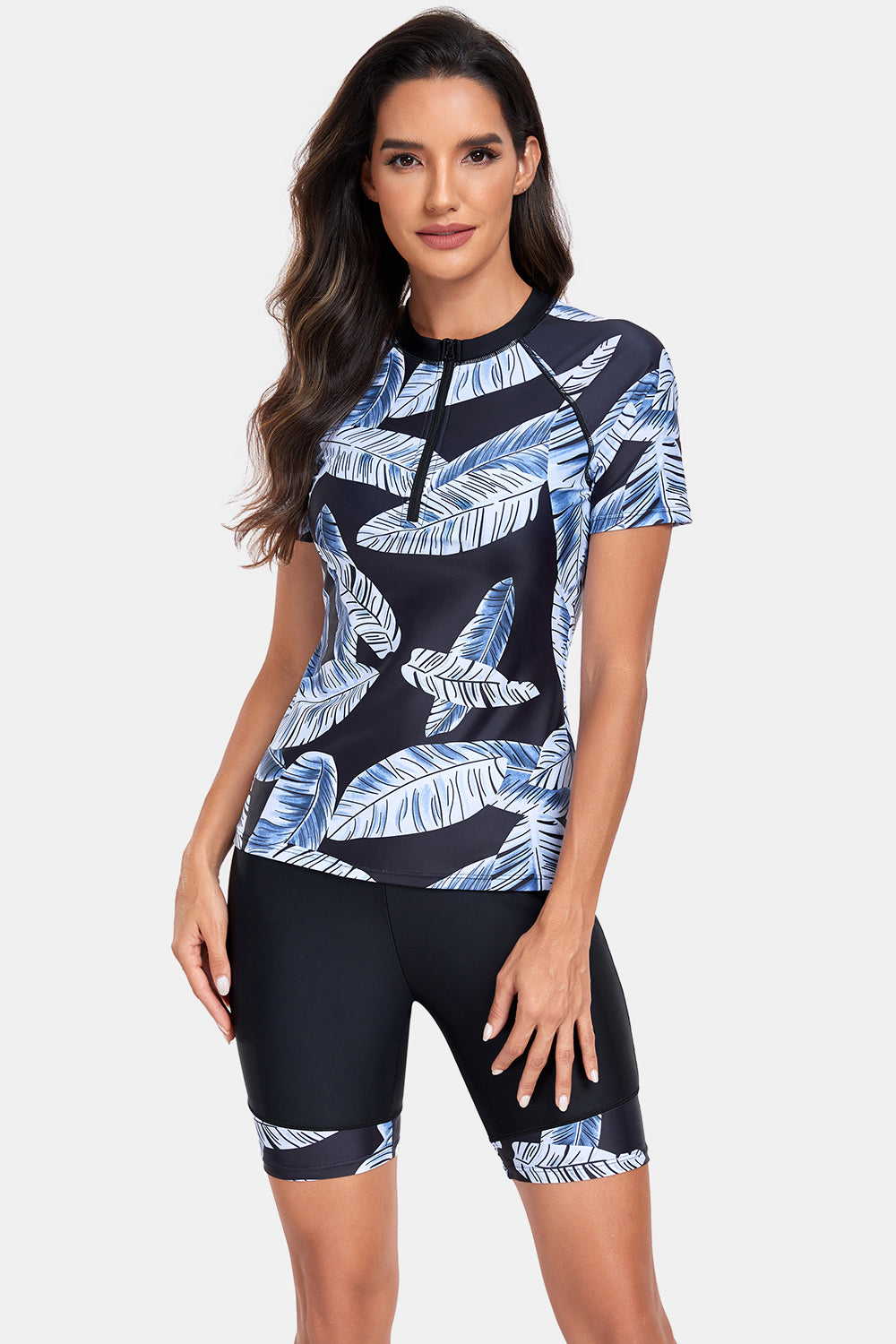 Printed Round Neck Short Sleeve Two-Piece Swim Set