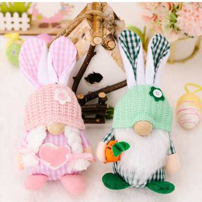 Easter Plaid Knitted Hat Faceless Doll with Rabbit Ears