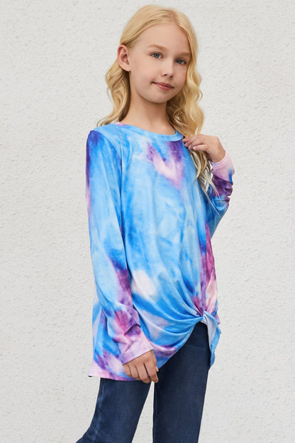 Girls Tie-Dye Twist Front Long Sleeve Top