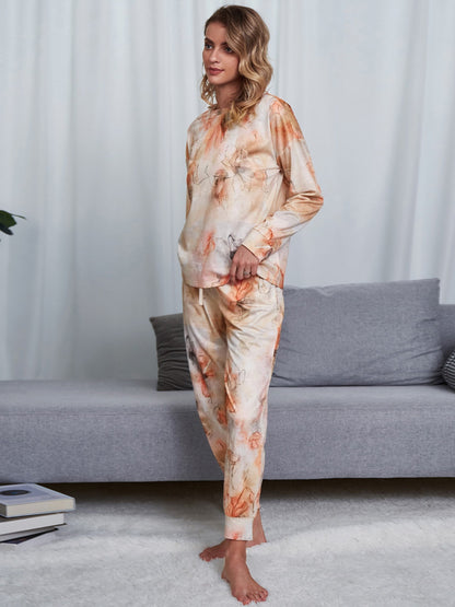 Shiny Tie-Dye Round Neck Top and Pants Lounge Set