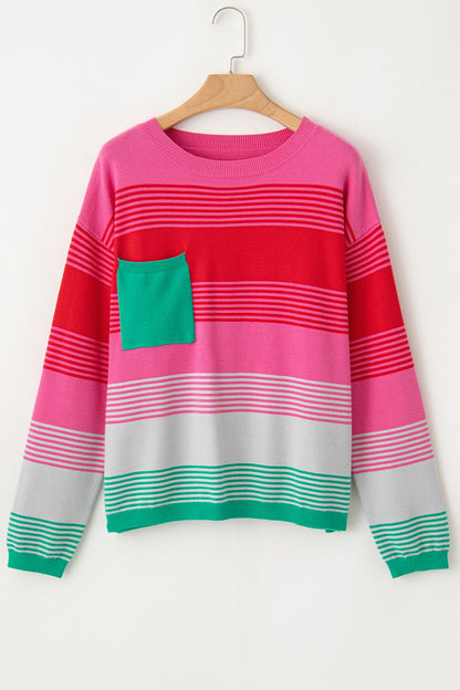 Color Block Round Neck Sweater