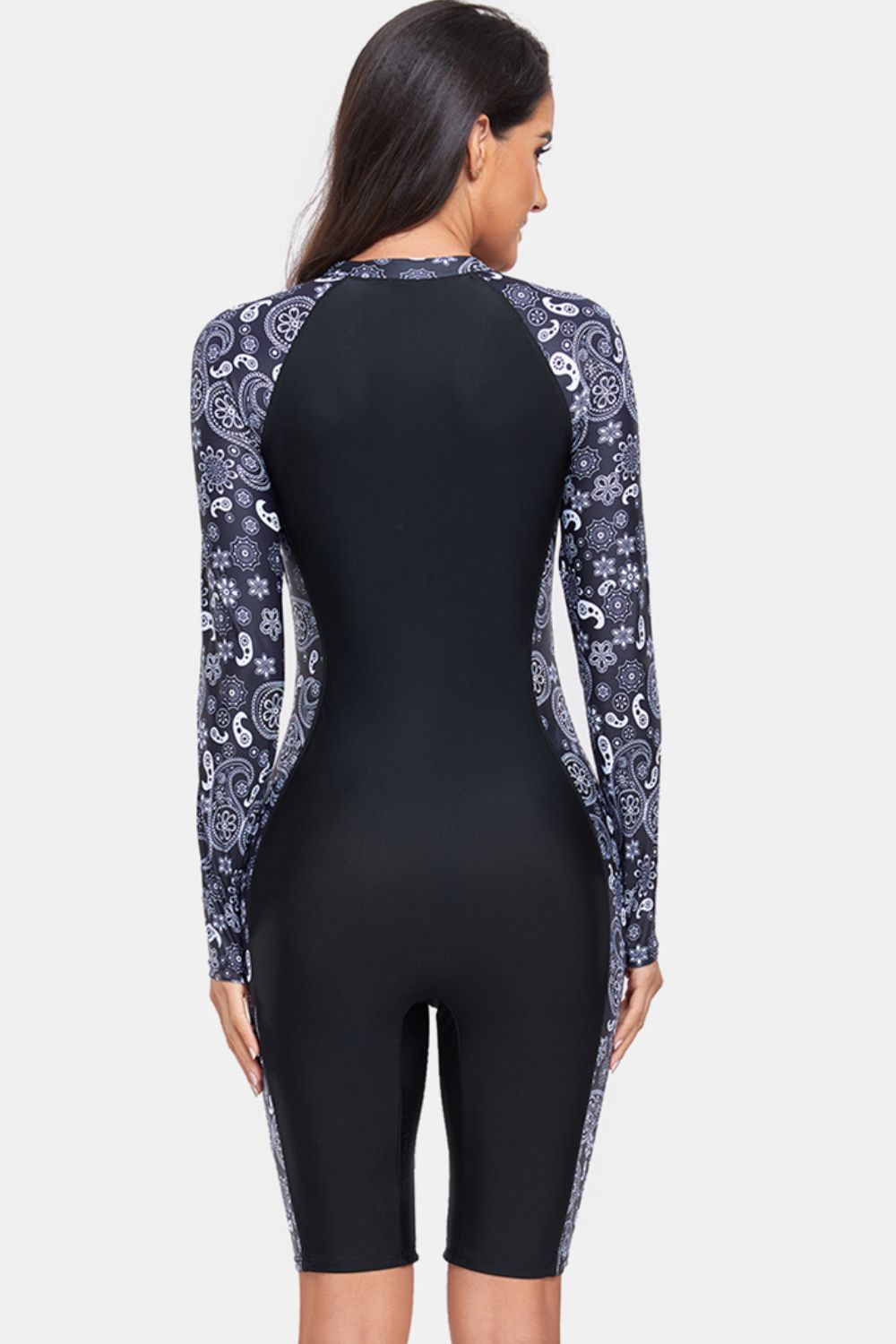 Printed Half Zip Long Sleeve One-Piece Swimwear