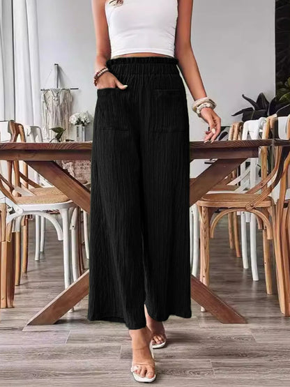 Pocketed Elastic Waist Wide Leg Pants