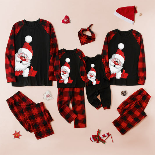 Santa Graphic Top and Plaid Pants Set