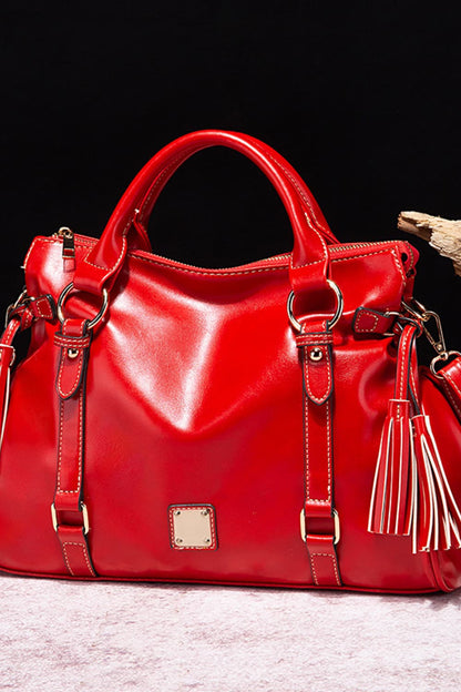 PU Leather Handbag with Tassels