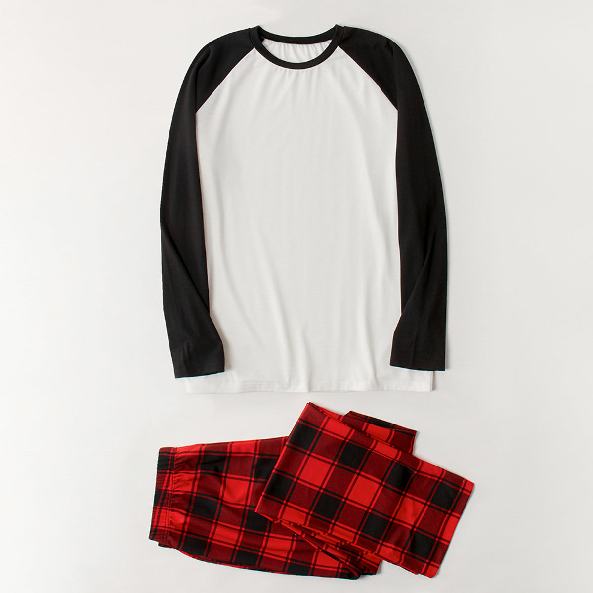 Raglan Sleeve Top and Plaid Pants Set