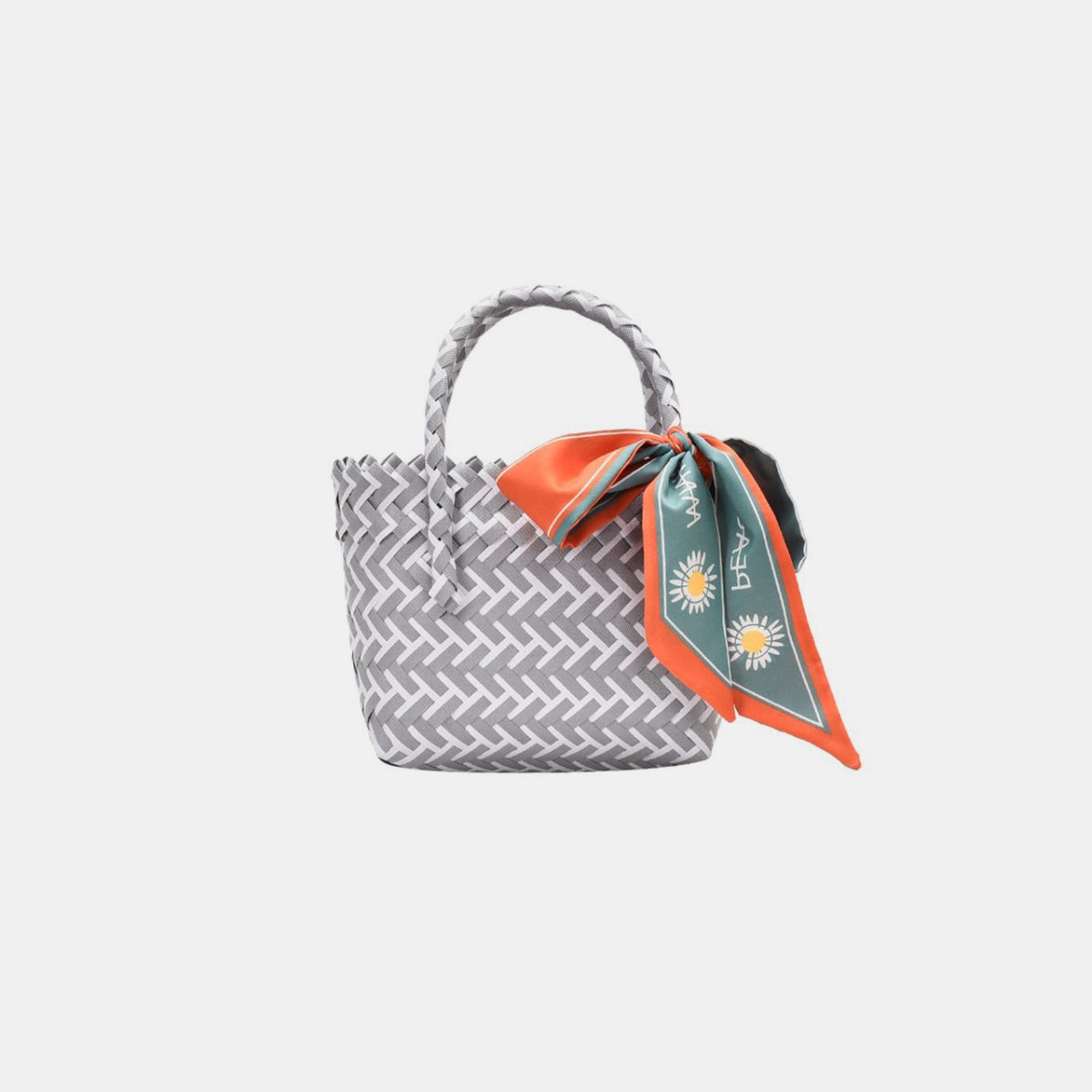 Contrast Woven Handbag with Ribbon