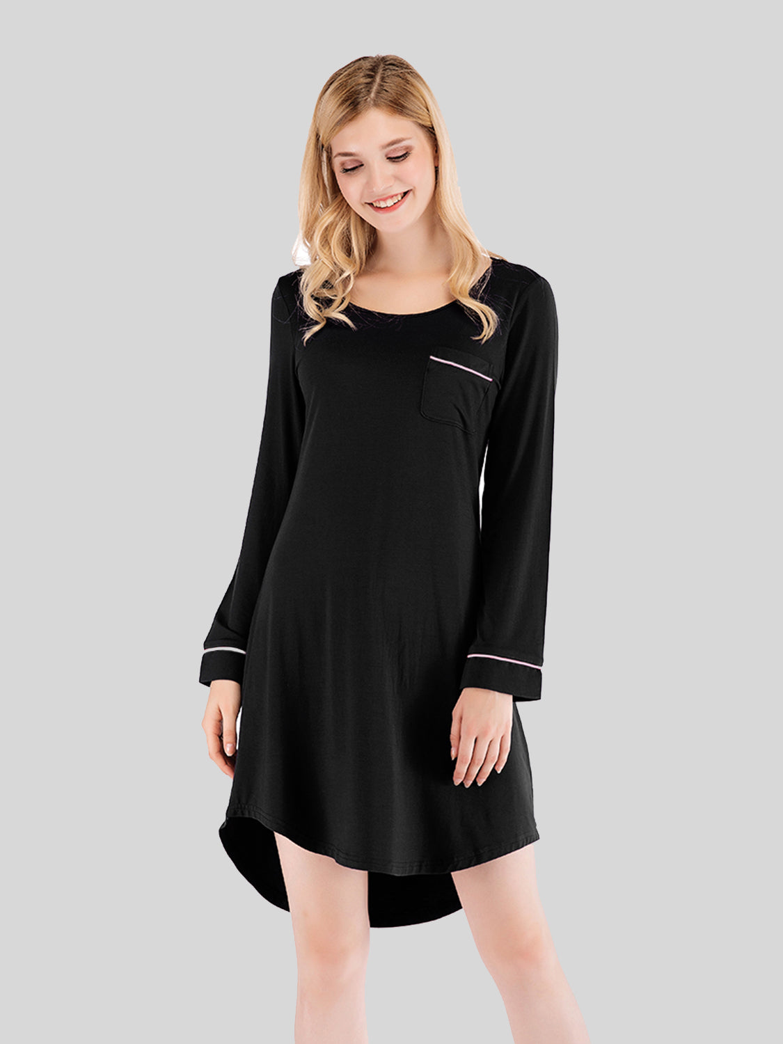 Round Neck Night Dress with Pocket