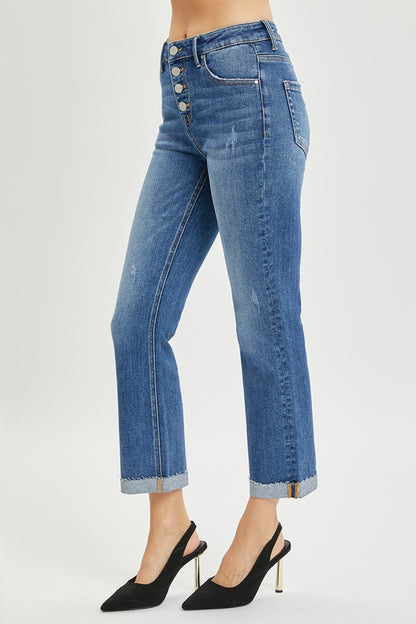 RISEN Full Size Button Fly Cropped Bootcut Jeans