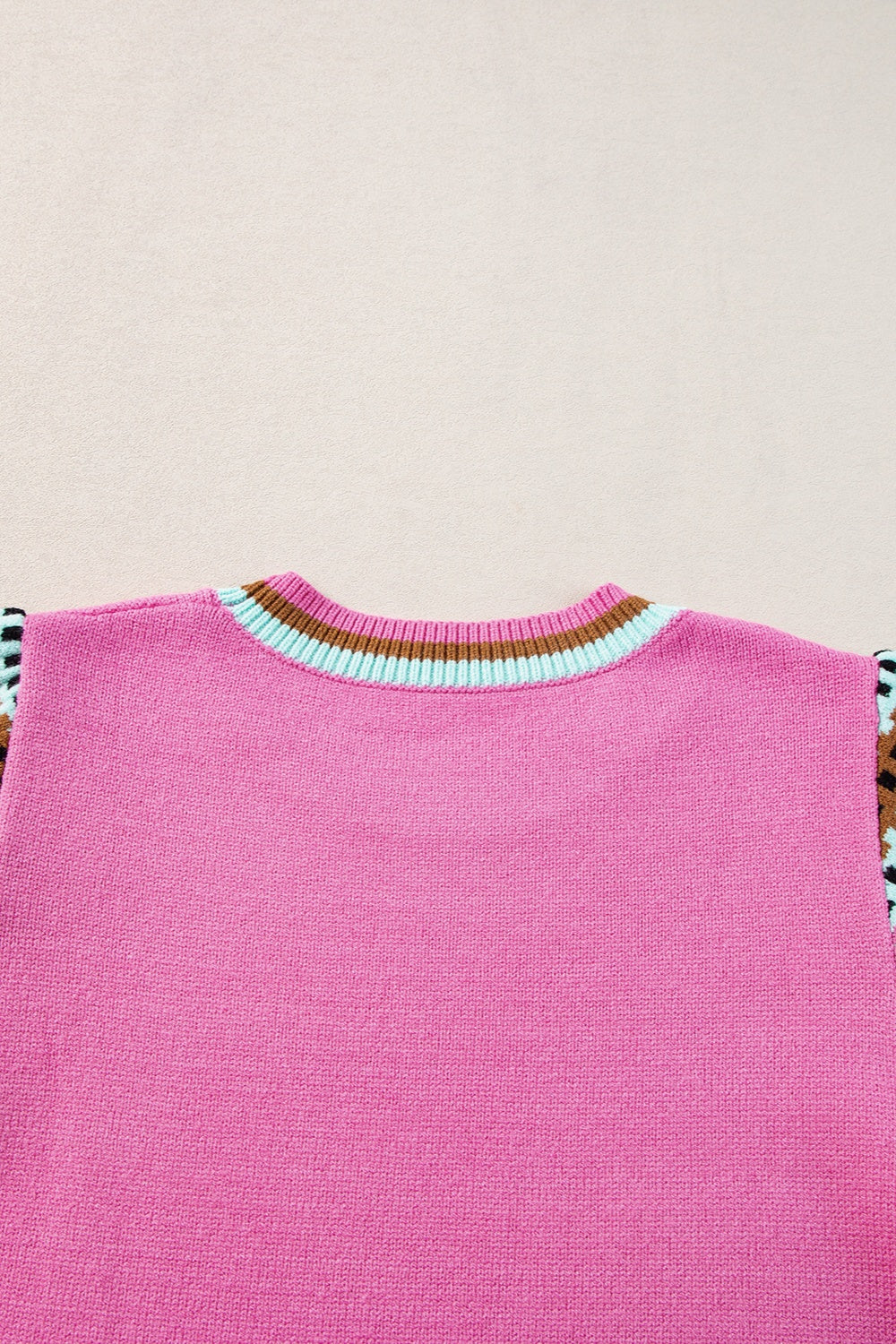 Contrast Round Neck Short Sleeve Knit Top