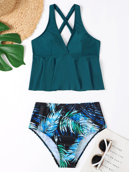 Crisscross V-Neck Wide Strap Swim Set