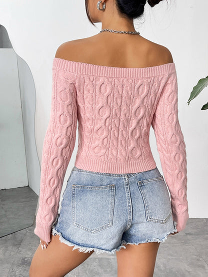 Cable-Knit Off-Shoulder Long Sleeve Knit Top