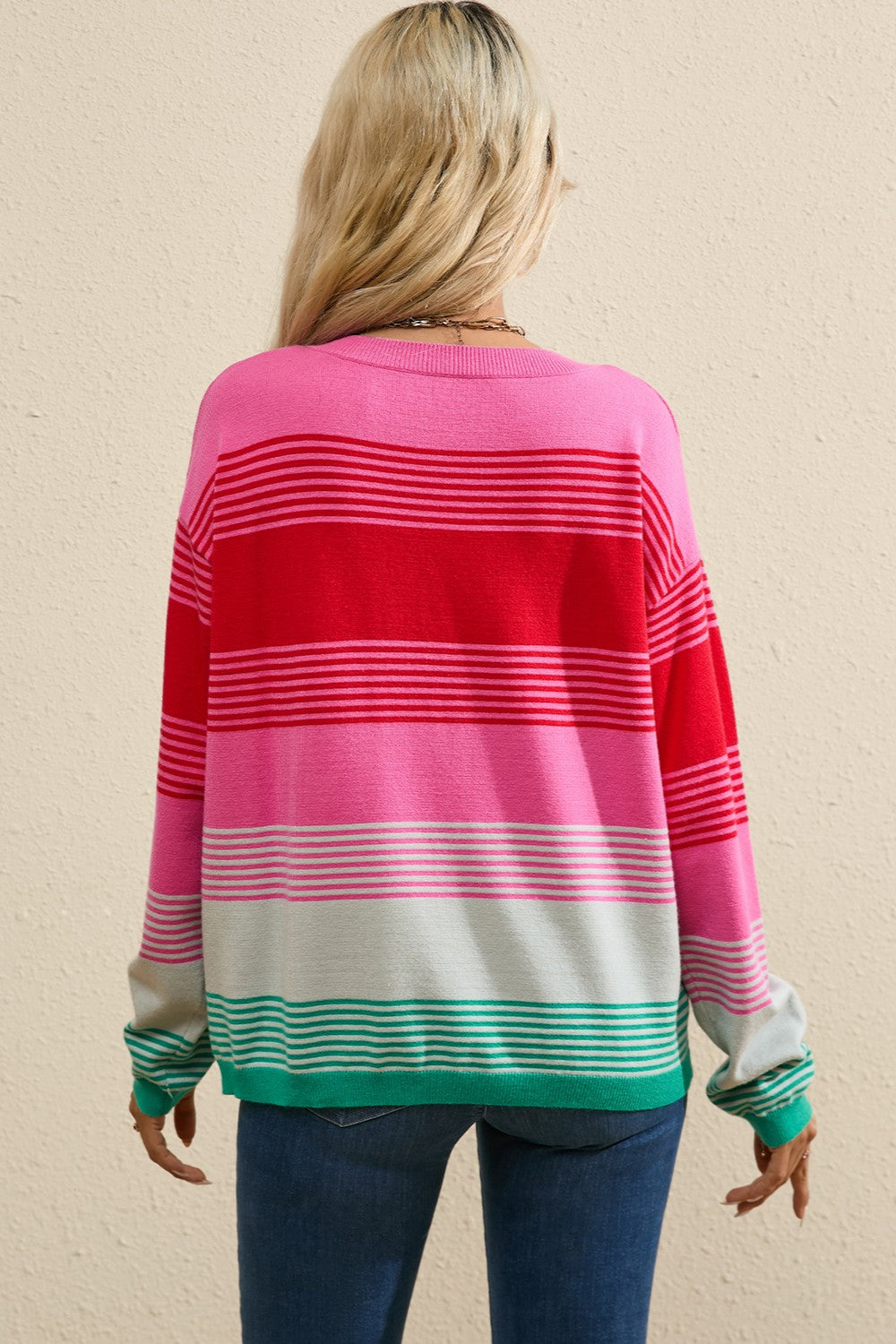 Color Block Round Neck Sweater