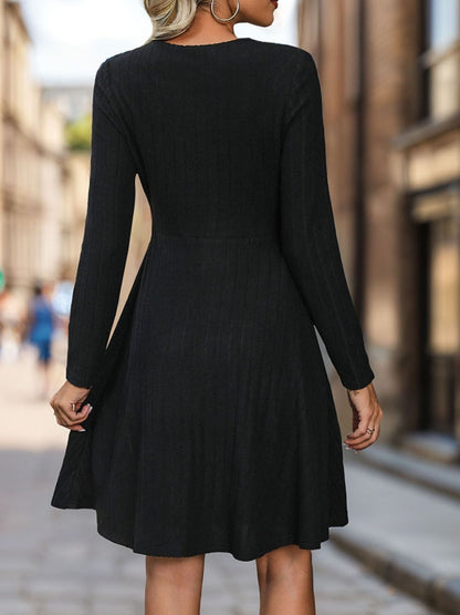 Perfee Cutout Long Sleeve Knee Length Dress