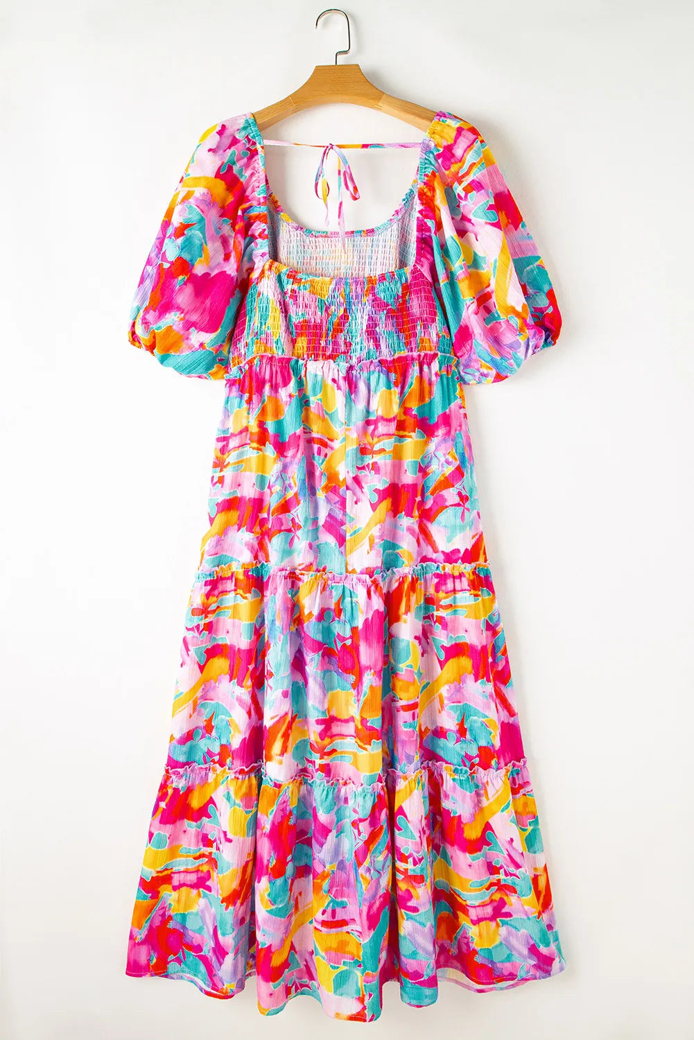 Plus Size Smocked Printed Half Sleeve Dress