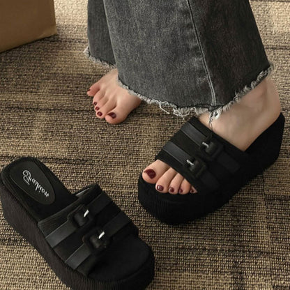 Open Toe Wedge Suede Sandals