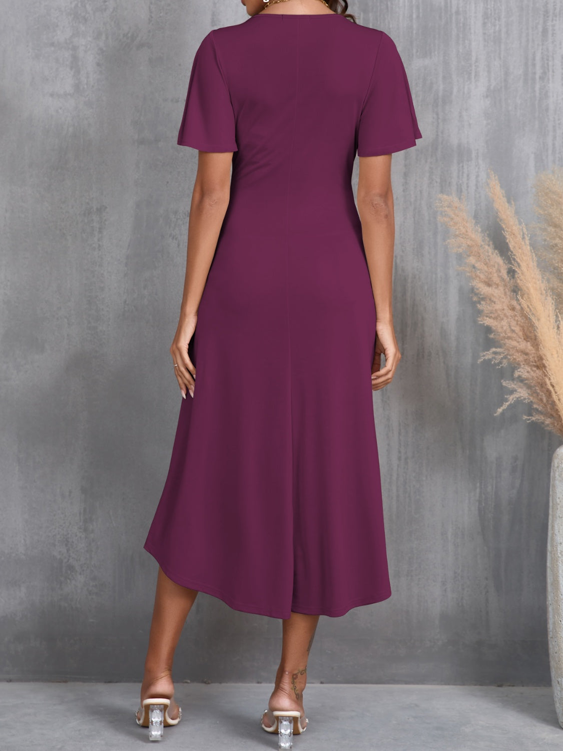 Round Neck Flutter Sleeve Midi Dress