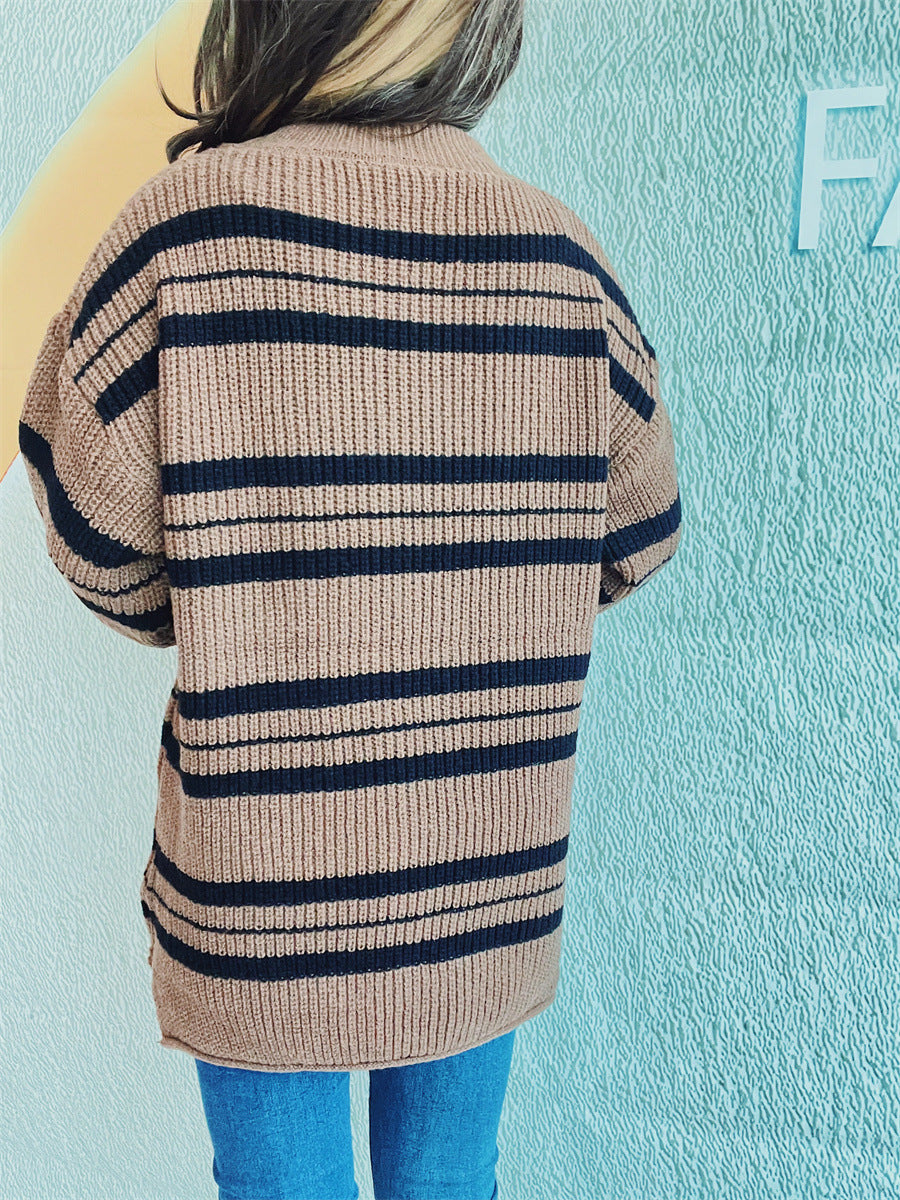 Striped Round Neck Long Sleeve Sweater