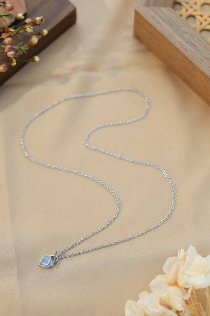 Moonstone Heart Lock Pendant Necklace