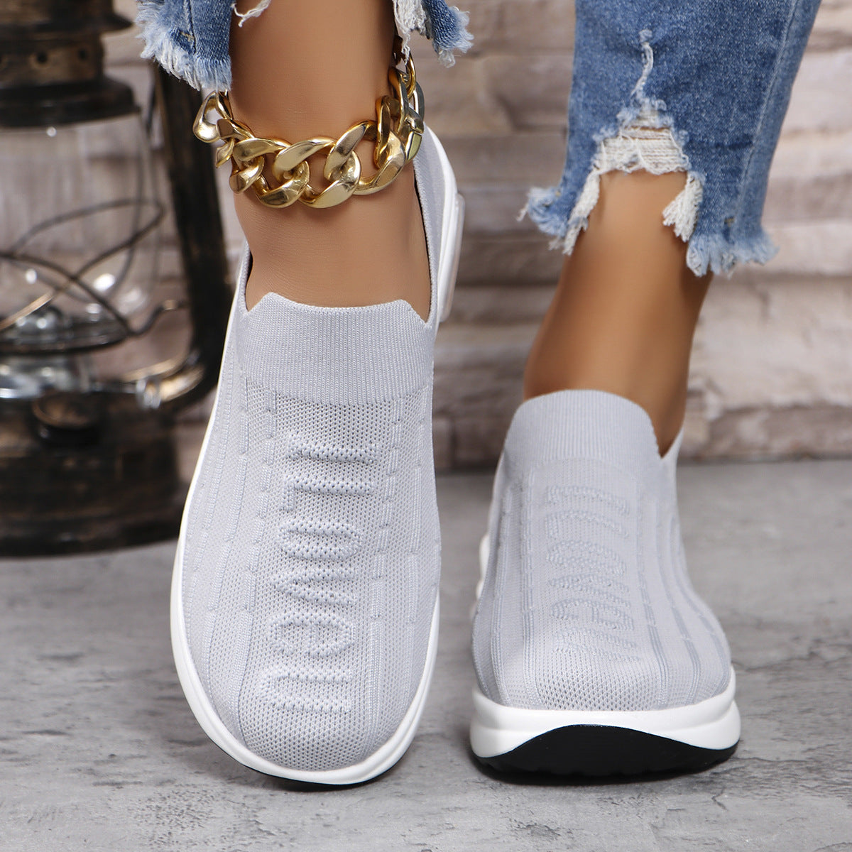 Round Toe Knit Detail Slip On