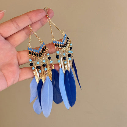 Alloy Rice Bead Dangle Earrings