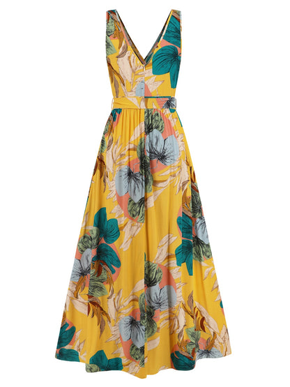 Slit Tied Printed Surplice Dress