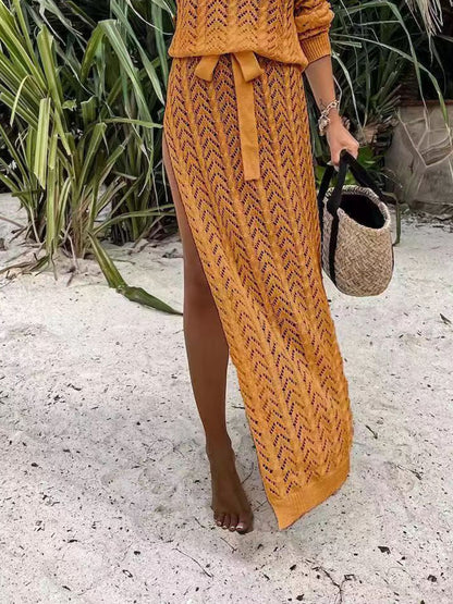 Slit Openwork Single Shoulder Knit Dress