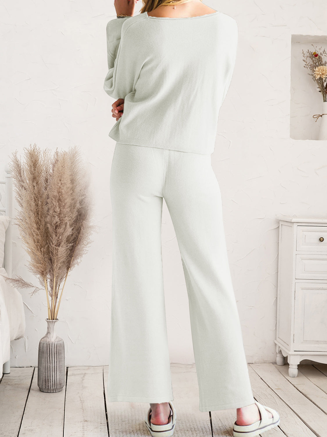 Long Sleeve Lounge Top and Drawstring Pants Set