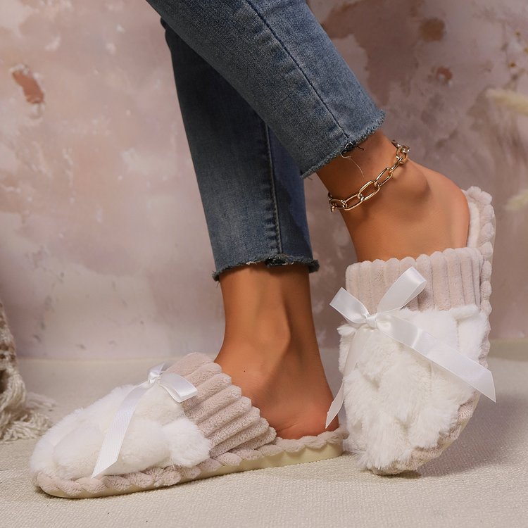 Bow Trim Contrast Slippers