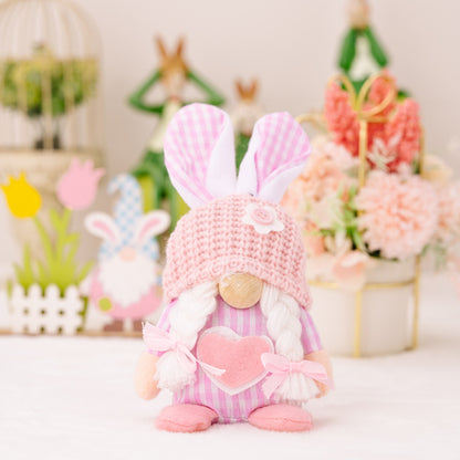 Easter Plaid Knitted Hat Faceless Doll with Rabbit Ears