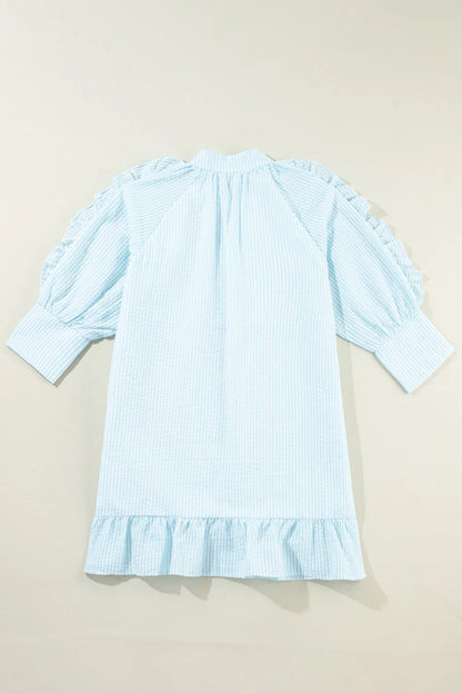 Striped Notched Three-Quarter Sleeve Dress