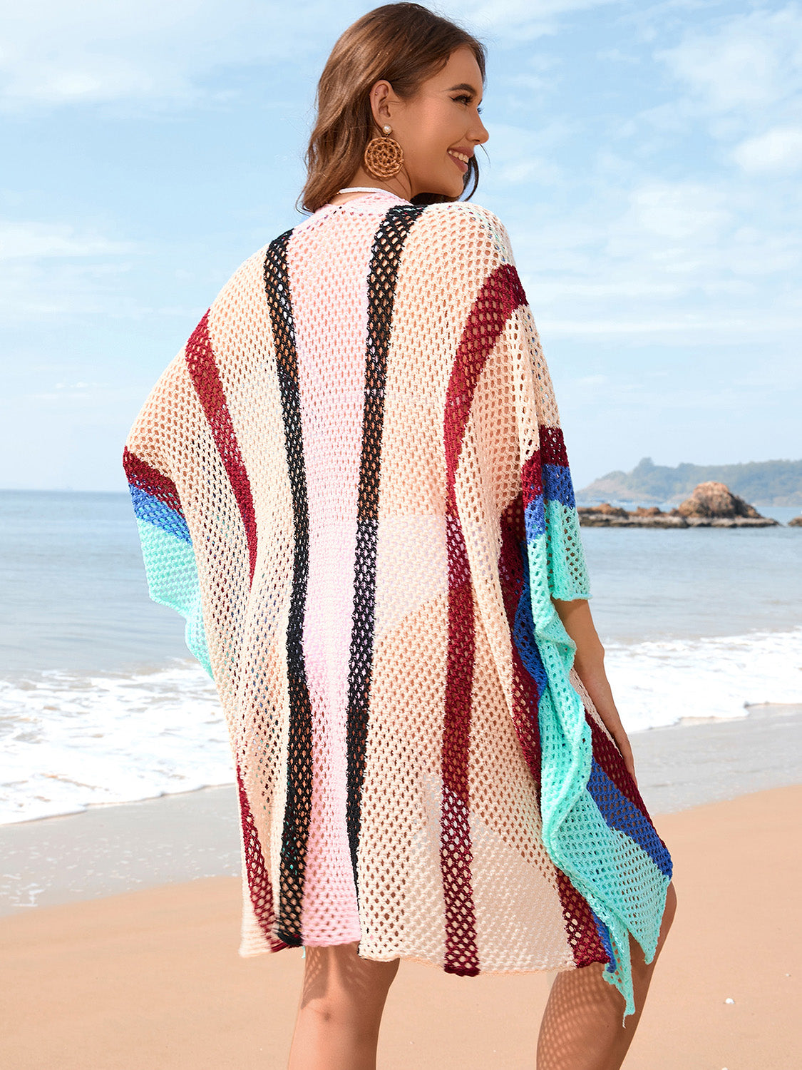 Openwork Color Block Plunge Cover-Up