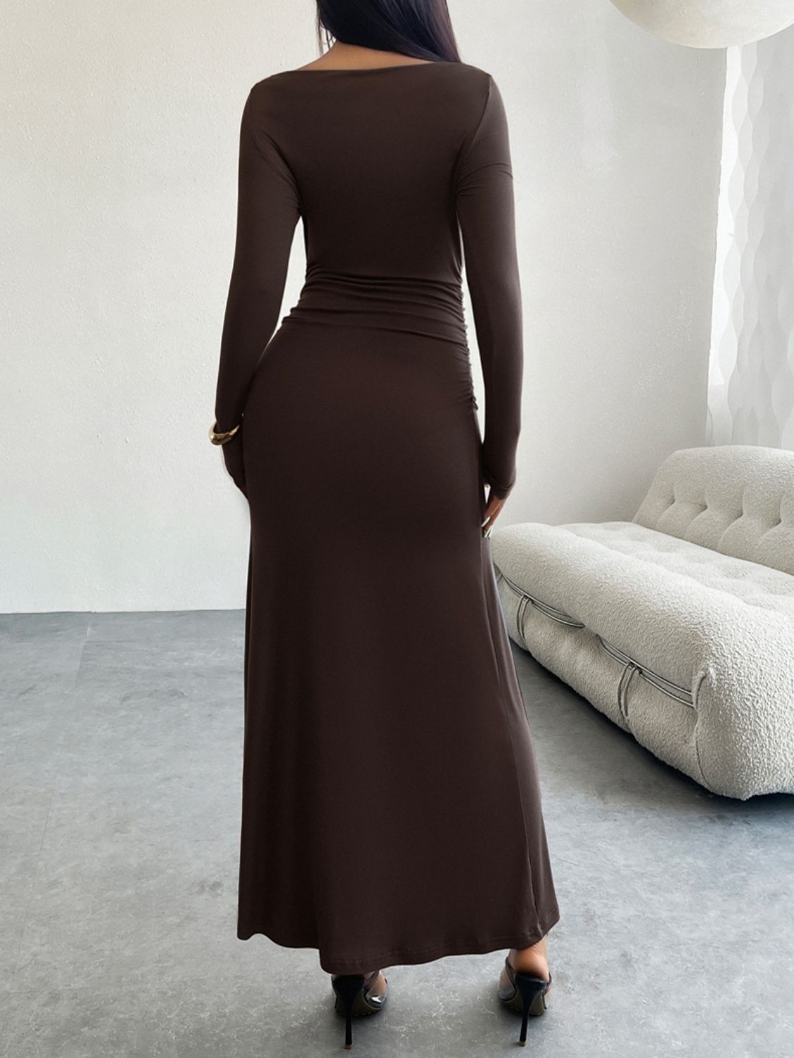 Devine Ruched Long Sleeve Maxi Dress