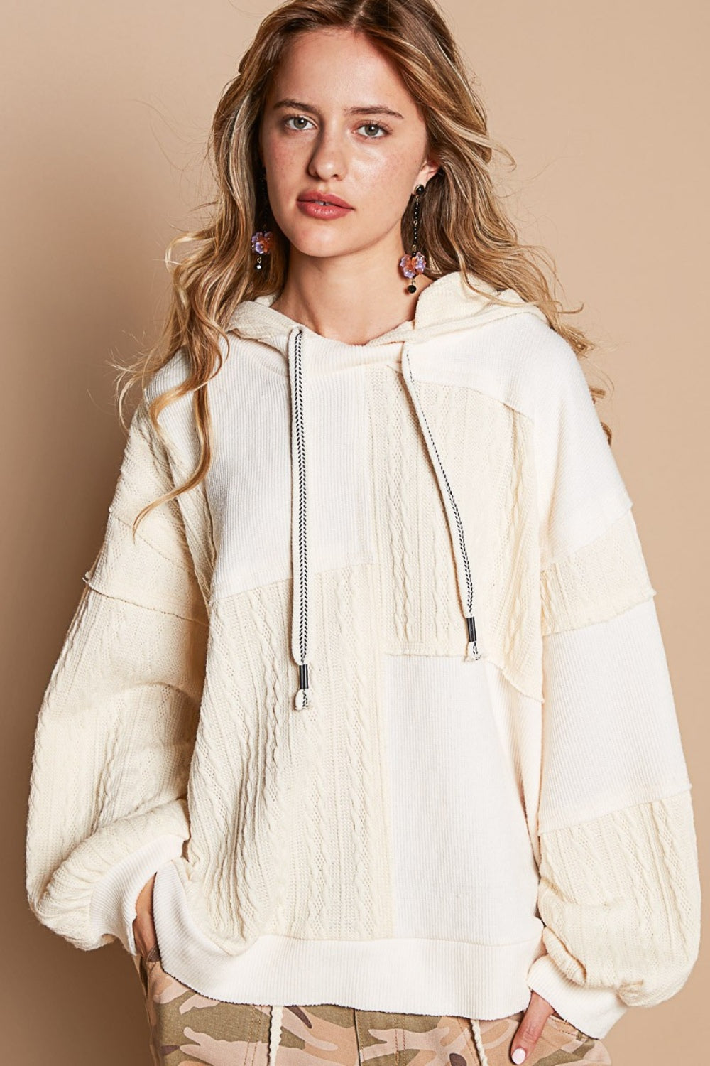 POL Exposed Seam Hooded Knit Top