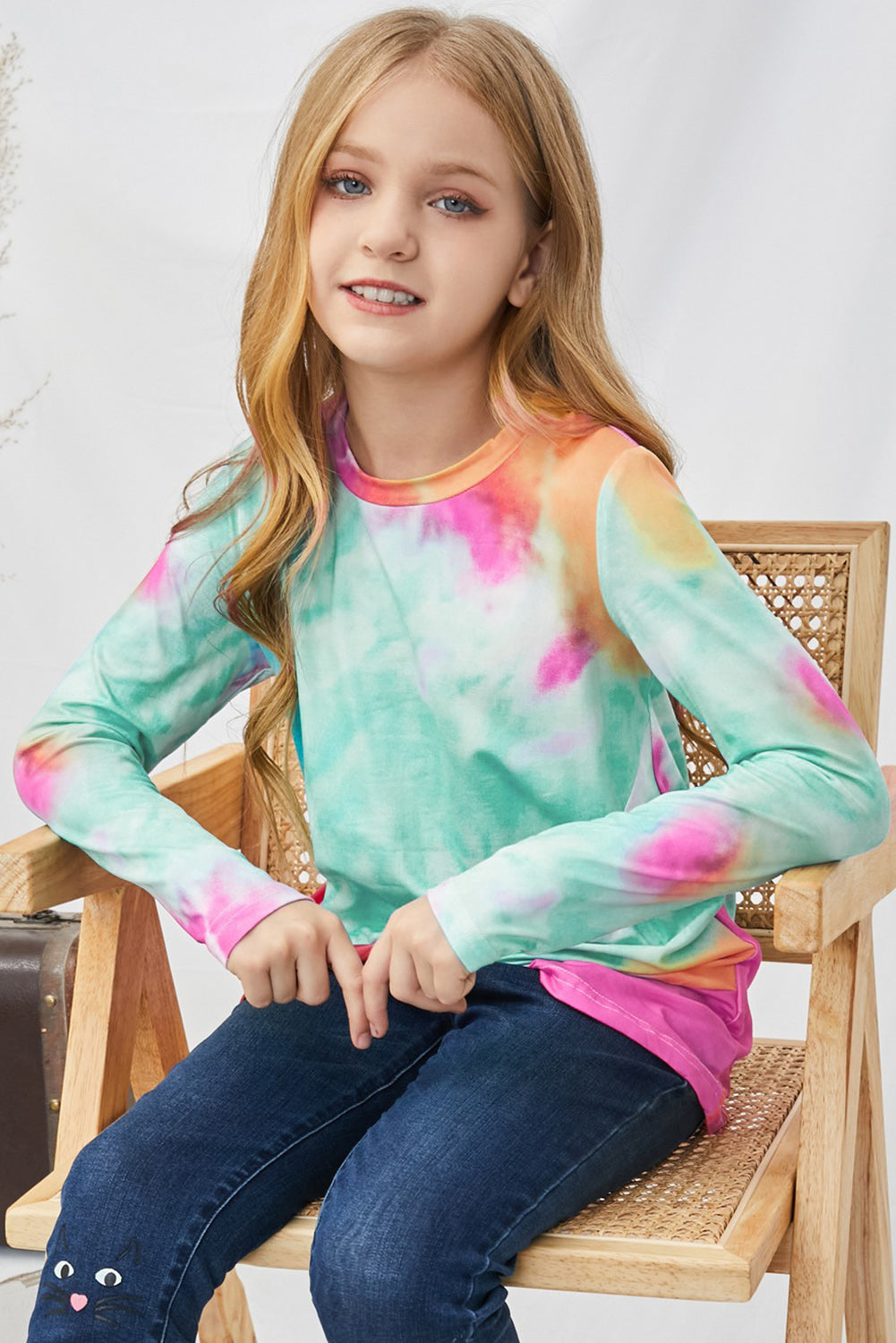 Girls Tie-Dye Twist Front Long Sleeve Top