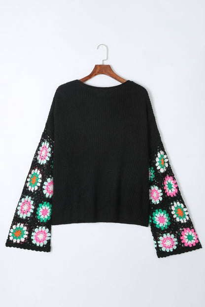 Crochet Round Neck Long Sleeve Knit Top