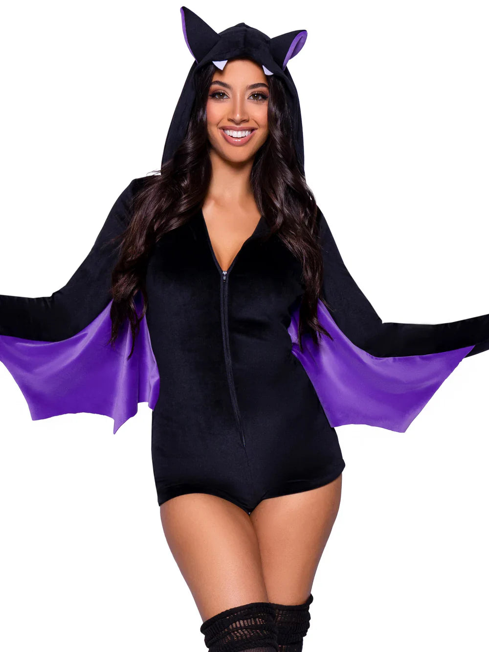 Womens Velvet Hooded Halloween Romper Bat Costume