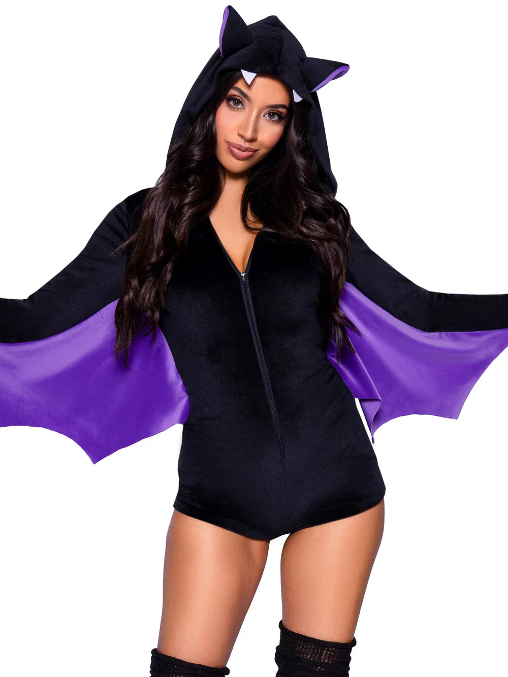 Womens Velvet Hooded Halloween Romper Bat Costume