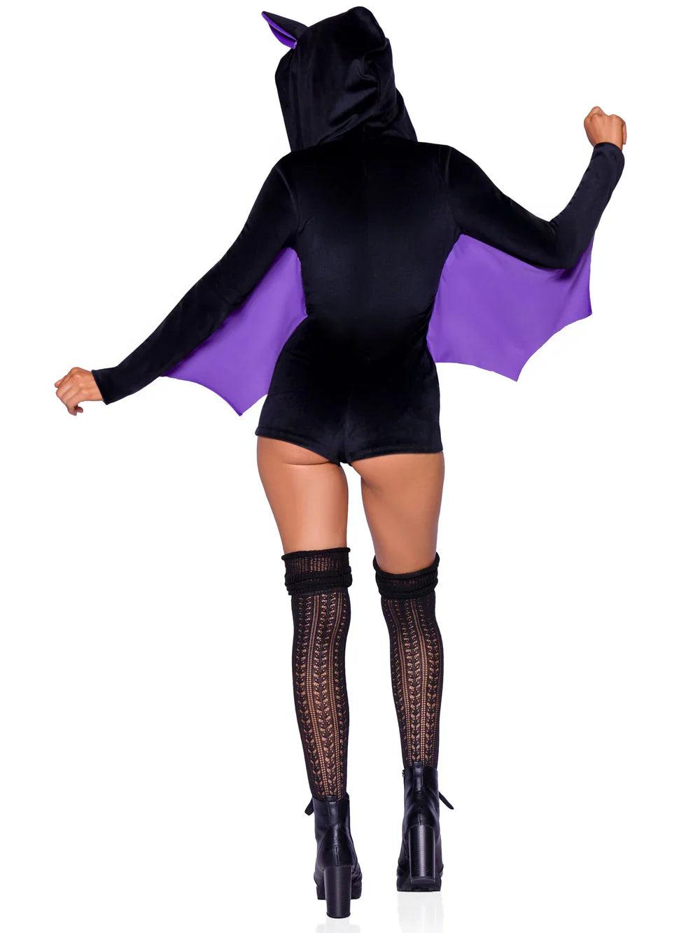 Womens Velvet Hooded Halloween Romper Bat Costume