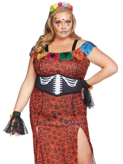 Day of the Dead 4 Piece Long Gown Plus Size Halloween Costume