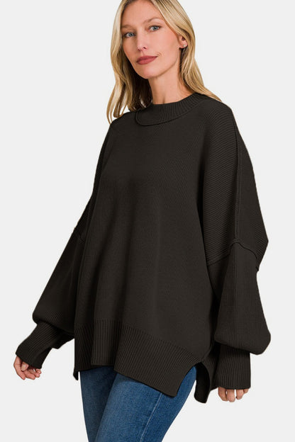 Zenana Side Sit Oversize Sweater