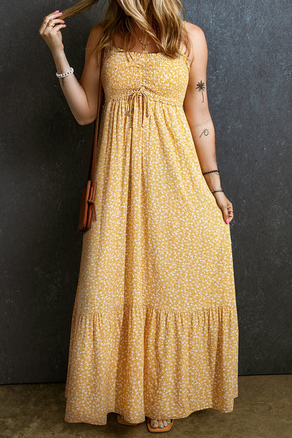 Smocked Printed Square Neck Maxi Cami Dress