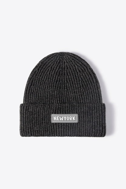 NEWYORK Patch Rib-Knit Cuffed Beanie