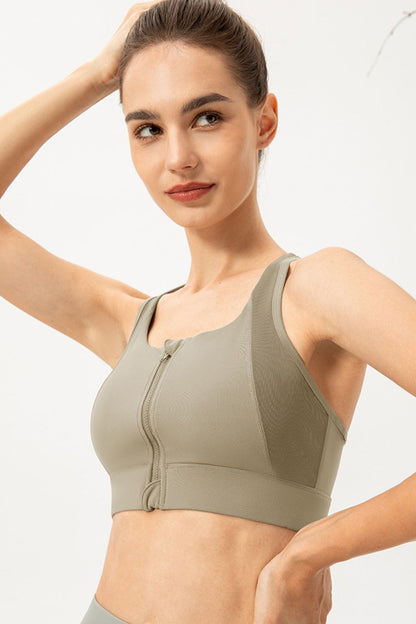 Zip-Up Round Neck Sports Bra